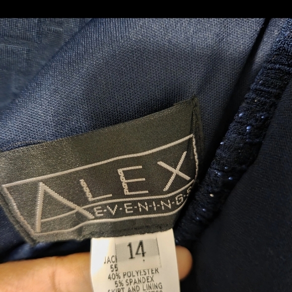 Alex Evenings Women's Navy Blue Sequin Lace Maxi Dress Formal Gown Set, Size 14 - Picture 8 of 8